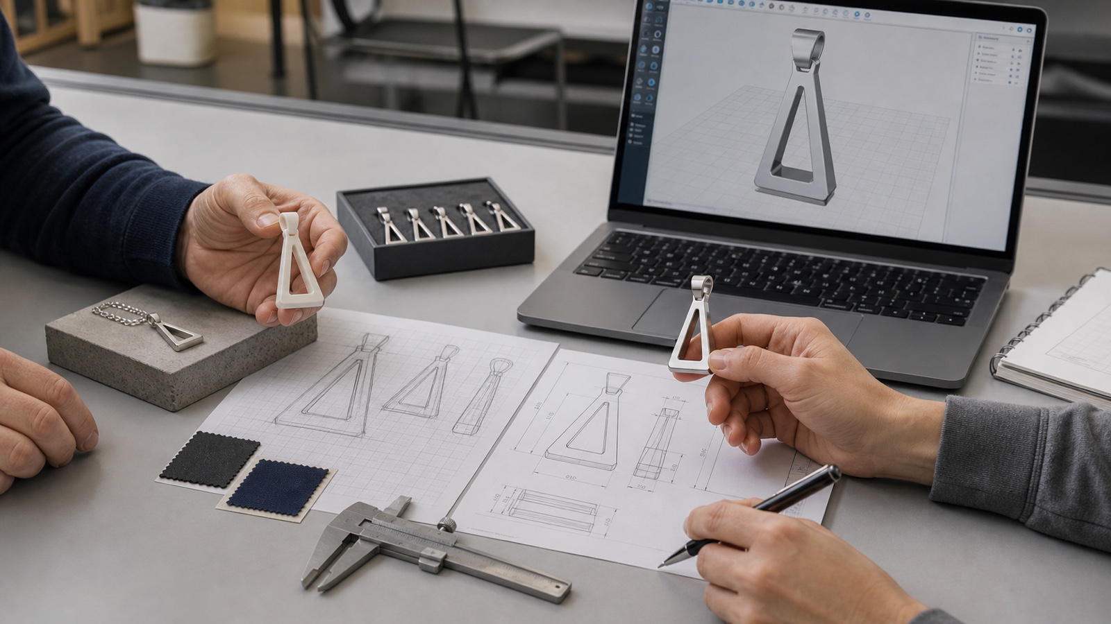 Beratung und Schmuckentwicklung mit Skizzen, 3D-Design und Prototypen bei INOVA in Deutschland